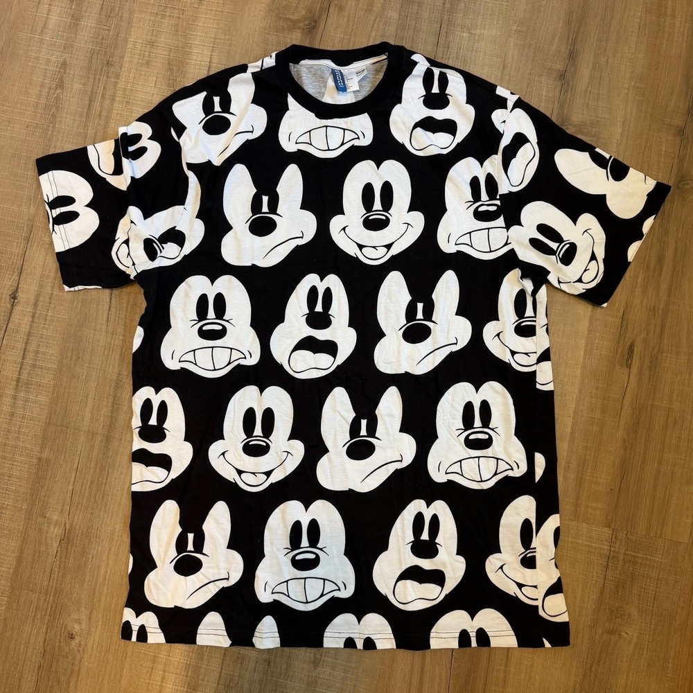 Disney DIVIDED H&M Mickey Mouse Graphic Black White L Men's Cotton T-Shirt